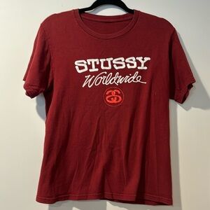 Stussy Worlwide unisex cotton tee shirt size md burgundy color